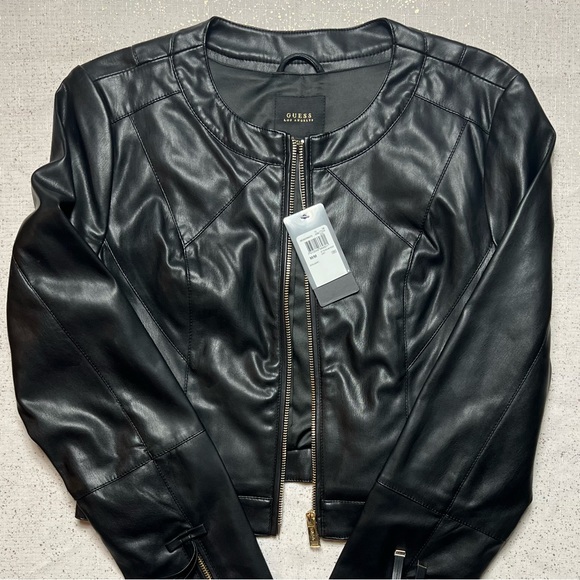 GUESS: Leather Jacket, Gold Detail - Picture 3 of 3